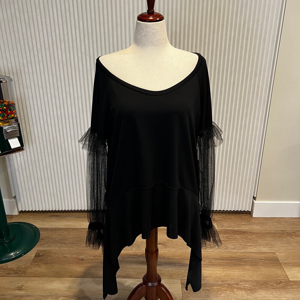 XD XENIA DESIGN Women's OIZ4 Fancy SLV.GOR.TUNIQUE Blouse Size XL In Black